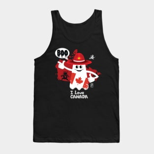 BOO GHOST with Canadian flag "I love Canada" - cute Halloween Tank Top